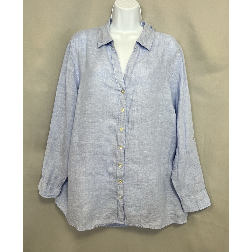 Sigrid‎ Olsen Women's 100% Linen Denim Button Down Shirt Top Light Blue Size 2X